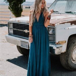 Three Bird Nest large Teal Maxi Dress